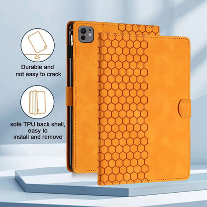 For iPad Pro 11 2025 / 2024 Honeycomb Embossed Leather Smart Tablet Case(Yellow) by bashfashion