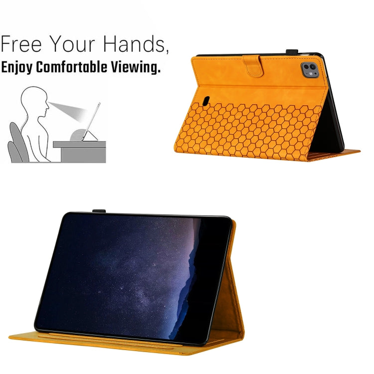 For iPad Pro 11 2025 / 2024 Honeycomb Embossed Leather Smart Tablet Case(Yellow) by bashfashion