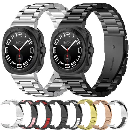 For Samsung Galaxy Watch Ultra 47mm / Ultra 2025 Three Beads Stainless Steel Watch Band(Black Silver Black) by bashfashion