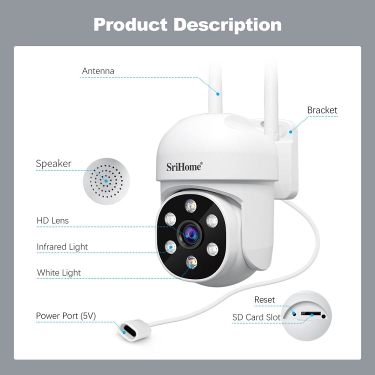SriHome SH061 2MP AI Humanoid Tracking Infrared Night Vision Camera(UK Plug) by SriHome