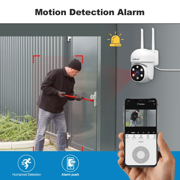 SriHome SH061 2MP AI Humanoid Tracking Infrared Night Vision Camera(US Plug) by SriHome