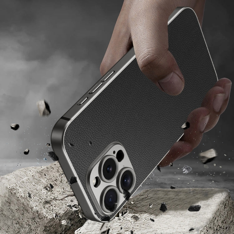 For iPhone 16 Pro Max GKK Metal Paint Skin Feel Leather Full Coverage Phone Case(Carbon Fibre) by GKK