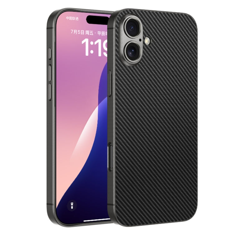For iPhone 16 Plus GKK Metal Paint Skin Feel Leather Full Coverage Phone Case(Carbon Fibre) by GKK
