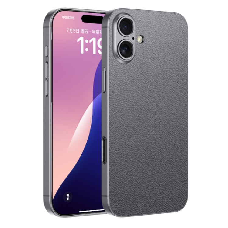 For iPhone 16 Plus GKK Metal Paint Skin Feel Leather Full Coverage Phone Case(Mountain Gray) by GKK