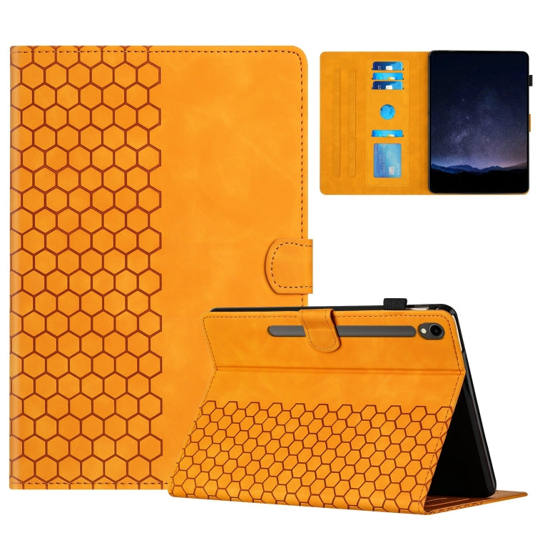 For Samsung Galaxy Tab S9 / S9 FE Honeycomb Embossed Leather Smart Tablet Case(Yellow) by bashfashion