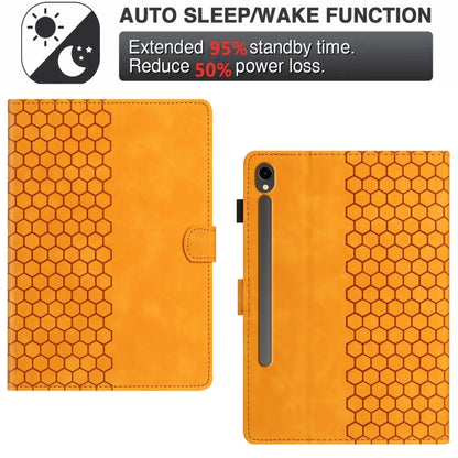 For Samsung Galaxy Tab S9 / S9 FE Honeycomb Embossed Leather Smart Tablet Case(Yellow) by bashfashion