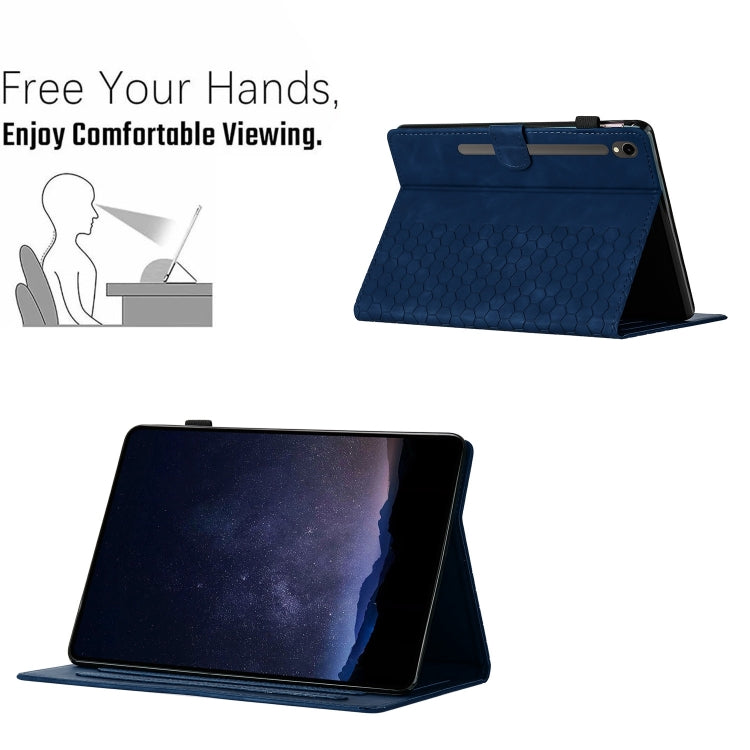 For Samsung Galaxy Tab S9 / S9 FE Honeycomb Embossed Leather Smart Tablet Case(Blue) by bashfashion