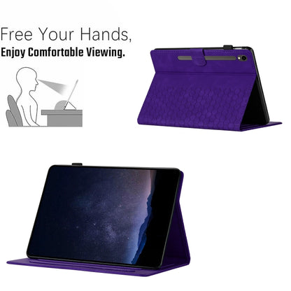 For Samsung Galaxy Tab S9 / S9 FE Honeycomb Embossed Leather Smart Tablet Case(Purple) by bashfashion