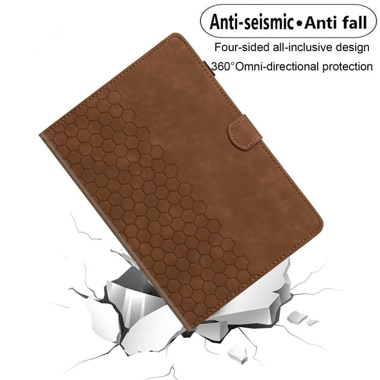 For Samsung Galaxy Tab S9 / S9 FE Honeycomb Embossed Leather Smart Tablet Case(Brown) by bashfashion