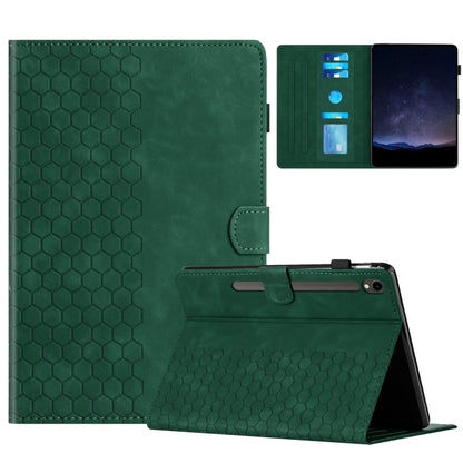 For Samsung Galaxy Tab S9 / S9 FE Honeycomb Embossed Leather Smart Tablet Case(Green) by bashfashion