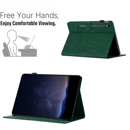 For Samsung Galaxy Tab S9 / S9 FE Honeycomb Embossed Leather Smart Tablet Case(Green) by bashfashion