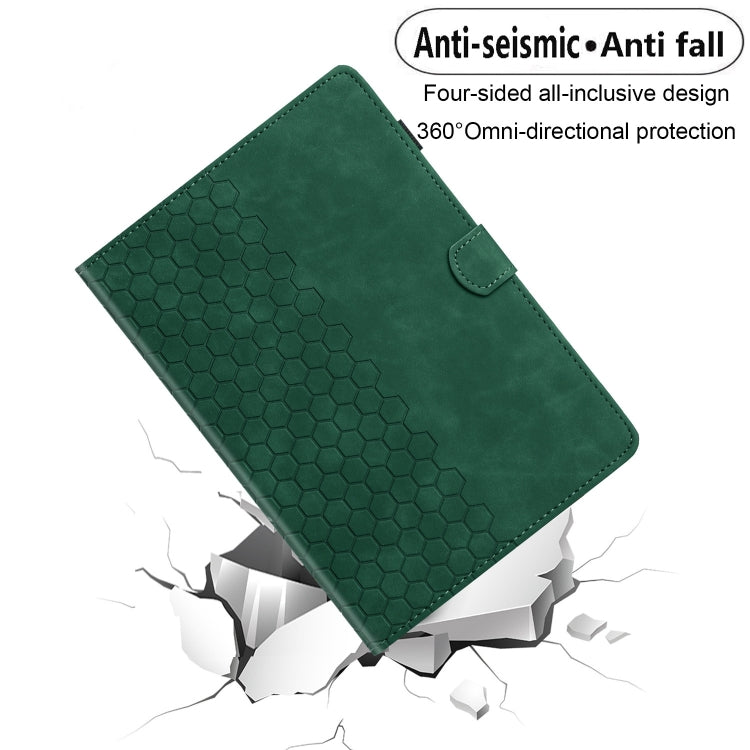 For Samsung Galaxy Tab S9 / S9 FE Honeycomb Embossed Leather Smart Tablet Case(Green) by bashfashion