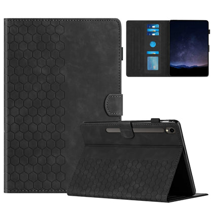 For Samsung Galaxy Tab S9 / S9 FE Honeycomb Embossed Leather Smart Tablet Case(Black) by bashfashion