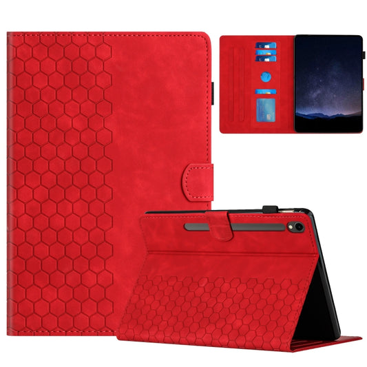 For Samsung Galaxy Tab S9 / S9 FE Honeycomb Embossed Leather Smart Tablet Case(Red) by bashfashion