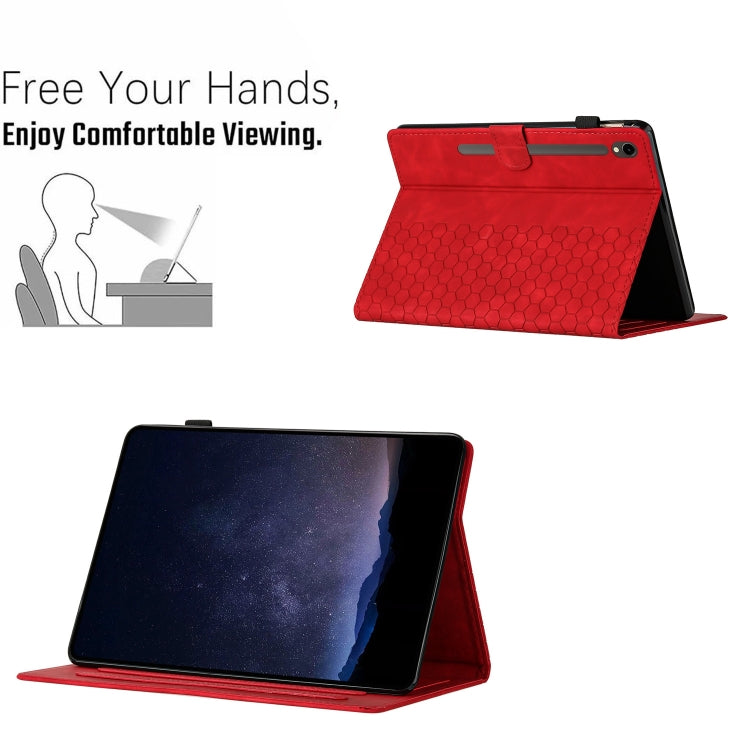 For Samsung Galaxy Tab S9 / S9 FE Honeycomb Embossed Leather Smart Tablet Case(Red) by bashfashion