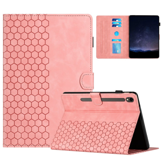 For Samsung Galaxy Tab S9 / S9 FE Honeycomb Embossed Leather Smart Tablet Case(Pink) by bashfashion