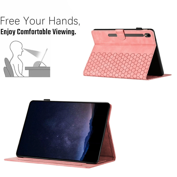 For Samsung Galaxy Tab S9 / S9 FE Honeycomb Embossed Leather Smart Tablet Case(Pink) by bashfashion