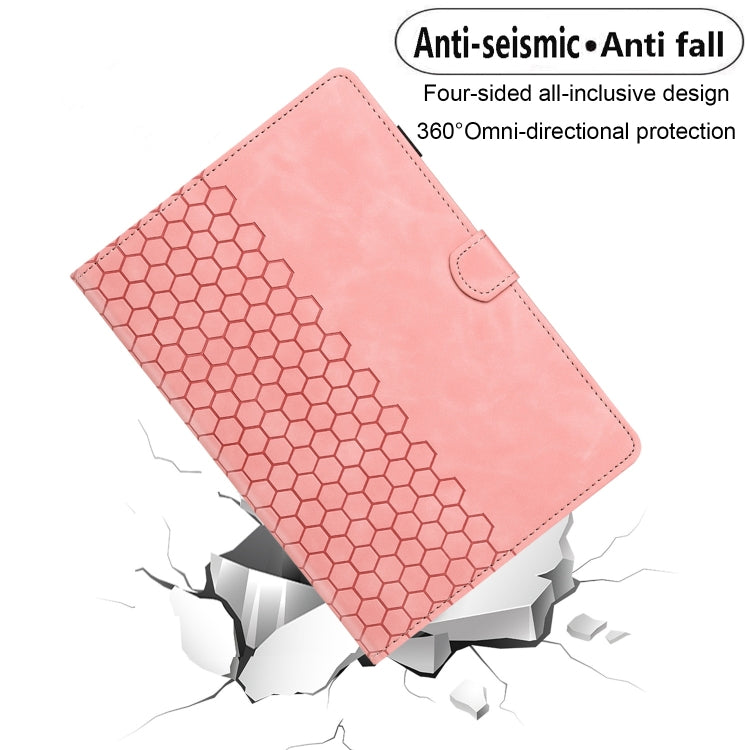 For Samsung Galaxy Tab S9 / S9 FE Honeycomb Embossed Leather Smart Tablet Case(Pink) by bashfashion