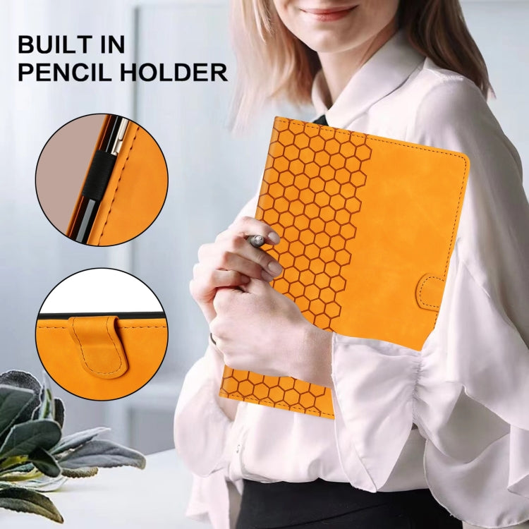 For Samsung Galaxy Tab A11+ / A9+ Honeycomb Embossed Leather Smart Tablet Case(Yellow) by bashfashion