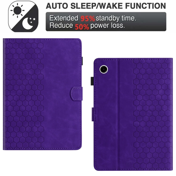For Samsung Galaxy Tab A11 / A9 Honeycomb Embossed Leather Smart Tablet Case(Purple) by bashfashion