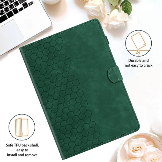 For Samsung Galaxy Tab A11 / A9 Honeycomb Embossed Leather Smart Tablet Case(Green) by bashfashion