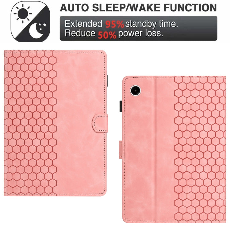 For Samsung Galaxy Tab A11 / A9 Honeycomb Embossed Leather Smart Tablet Case(Pink) by bashfashion