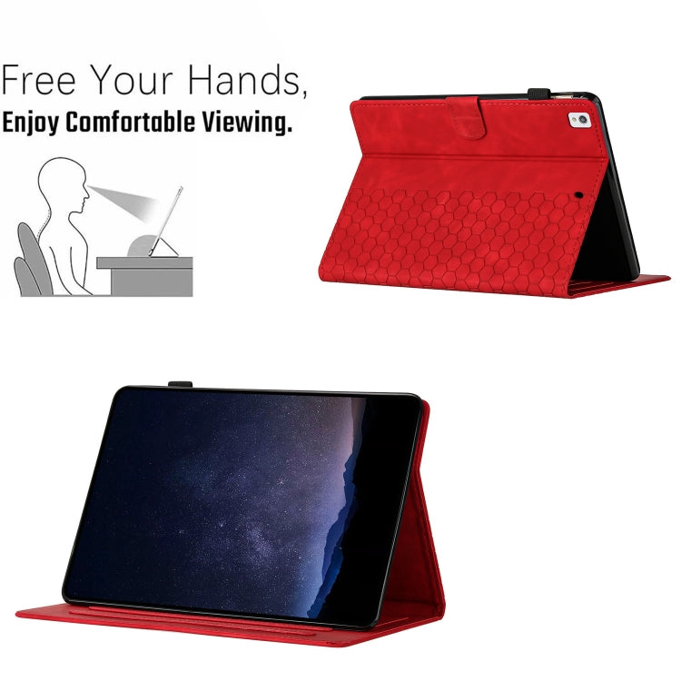 For Samsung Galaxy Tab S6 Lite P610 Honeycomb Embossed Leather Smart Tablet Case(Red) by bashfashion
