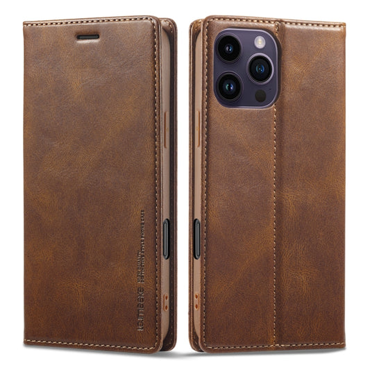 For iPhone 16 Pro LC.IMEEKE RFID Anti-theft Leather Phone Case(Brown) by LC.IMEEKE