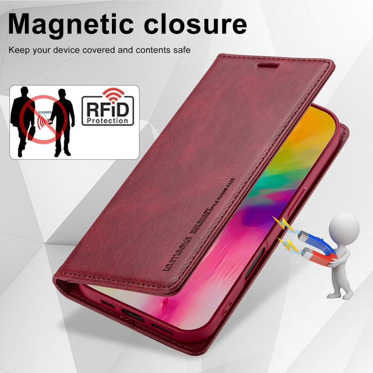 For iPhone 16 LC.IMEEKE RFID Anti-theft Leather Phone Case(Red) by LC.IMEEKE