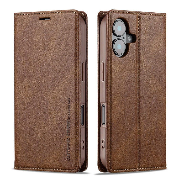 For iPhone 16 LC.IMEEKE RFID Anti-theft Leather Phone Case(Brown) by LC.IMEEKE