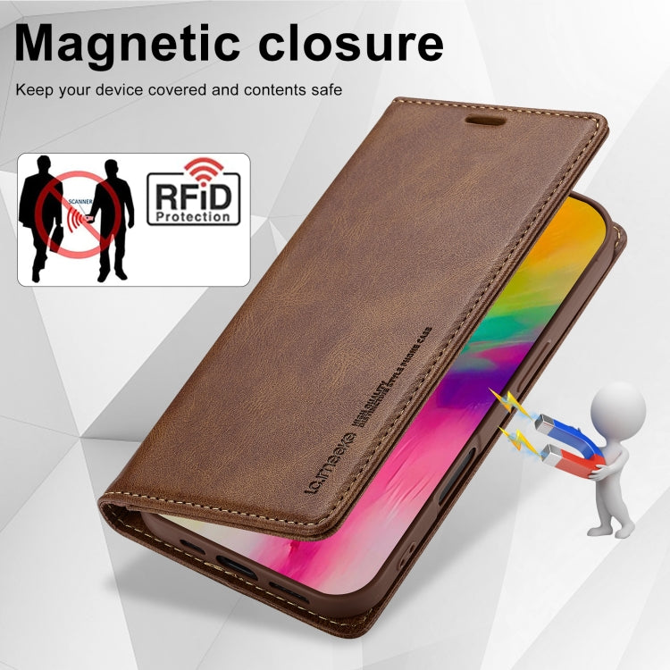 For iPhone 16 LC.IMEEKE RFID Anti-theft Leather Phone Case(Brown) by LC.IMEEKE