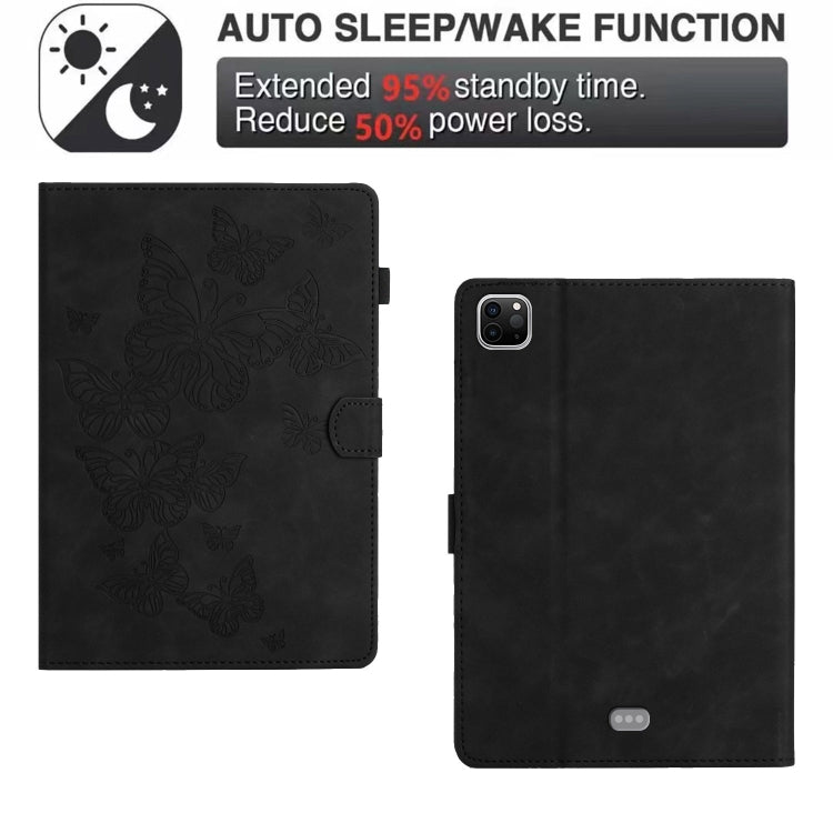 For iPad Pro 11 2025 / 2024 Butterflies Embossed Leather Smart Tablet Case(Black) by bashfashion