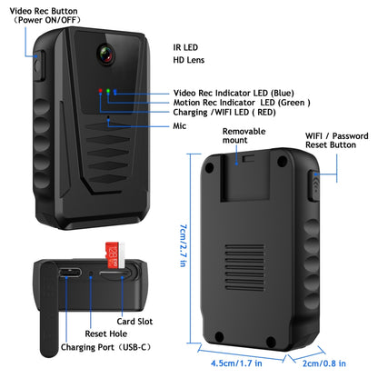 870B 1080P Portable Multifunctional Wearable Camera(Black) by bashfashion