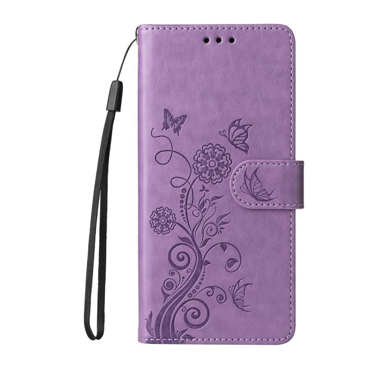 For iPhone 16e Embossed Butterfly Flowers Leather Phone Case(Purple) by bashfashion