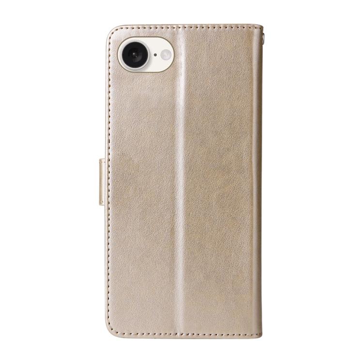 For iPhone 16e Embossed Butterfly Flowers Leather Phone Case(Gold) by bashfashion