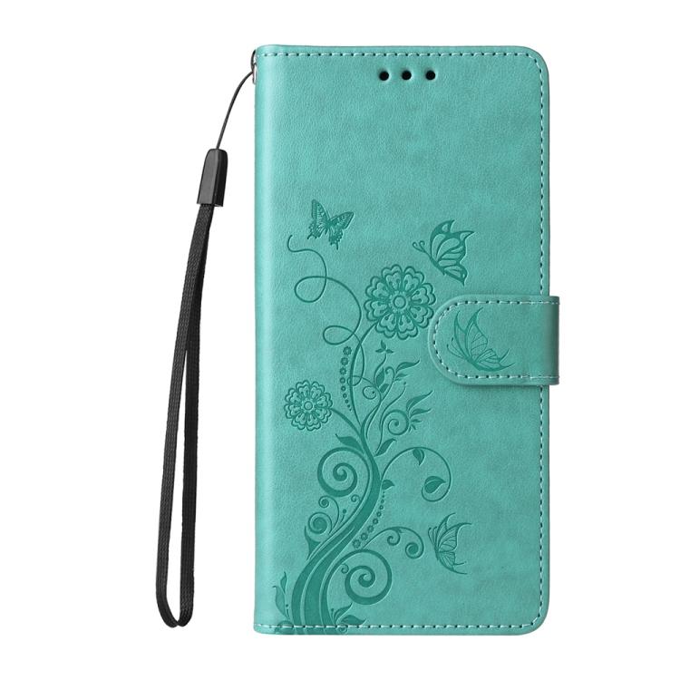 For iPhone 16e Embossed Butterfly Flowers Leather Phone Case(Green) by bashfashion
