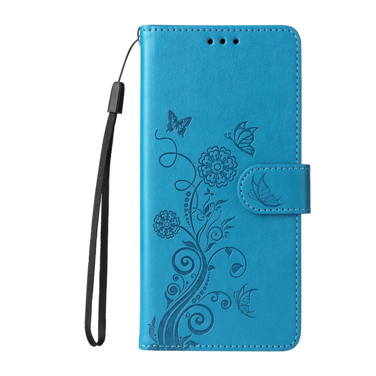For iPhone 16e Embossed Butterfly Flowers Leather Phone Case(Blue) by bashfashion