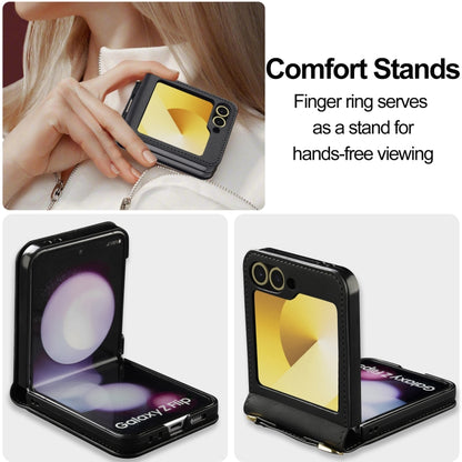 For Samsung Galaxy Z Flip6 LC.IMEEKE L1 Series Frosted Fine Texture PU Phone Case with Lanyard(Black) by LC.IMEEKE