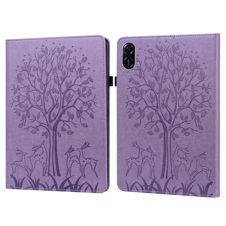 For Honor Pad X9 Tree & Deer Embossed Leather Tablet Case(Purple) by bashfashion
