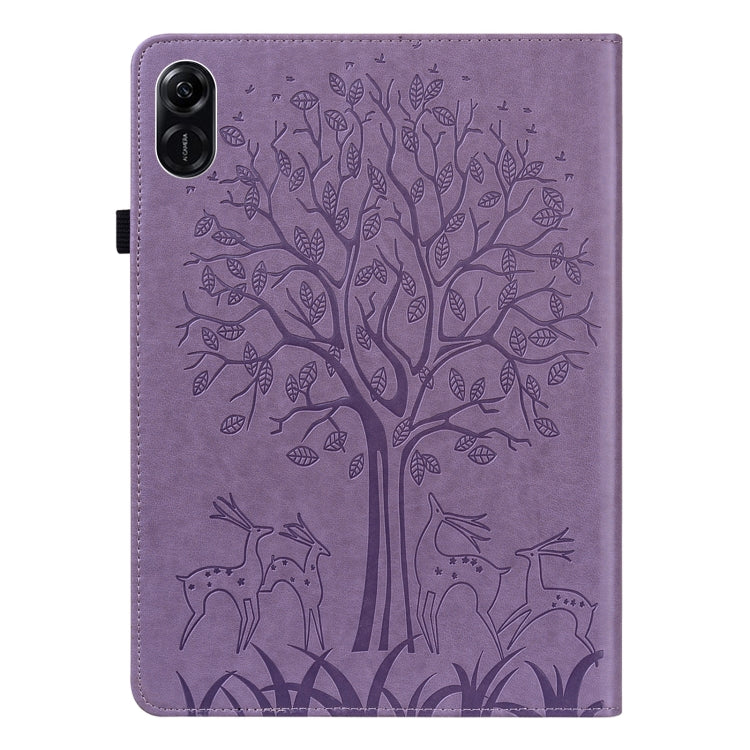 For Honor Pad X9 Tree & Deer Embossed Leather Tablet Case(Purple) by bashfashion