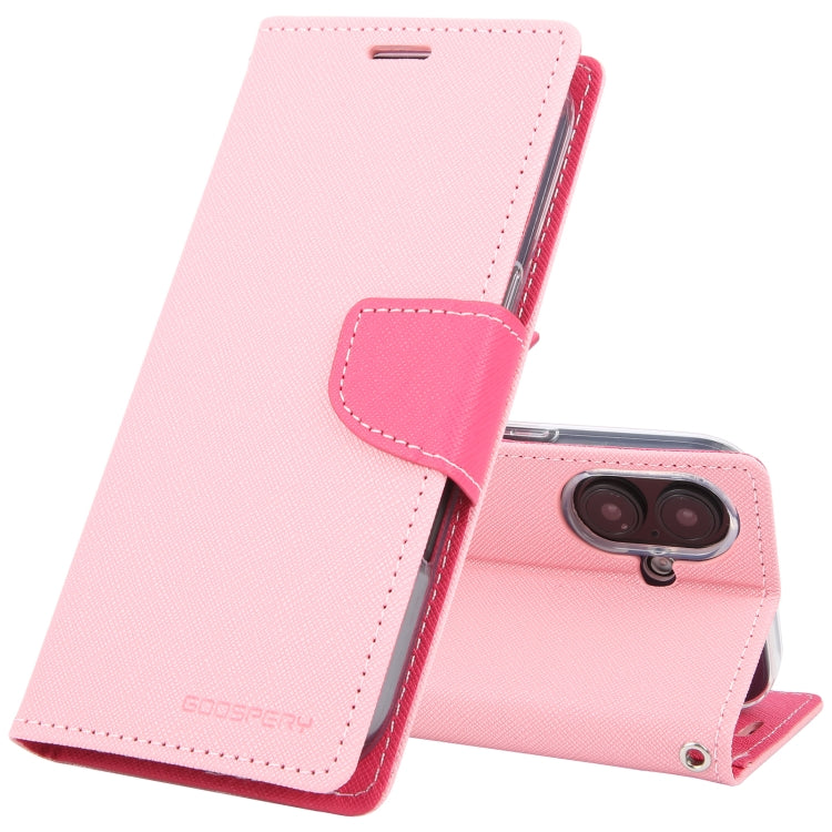 For iPhone 16 GOOSPERY FANCY DIARY Cross Texture Leather Phone Case(Pink) by GOOSPERY