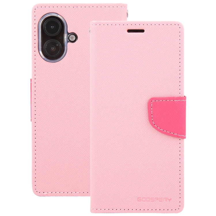 For iPhone 16 GOOSPERY FANCY DIARY Cross Texture Leather Phone Case(Pink) by GOOSPERY