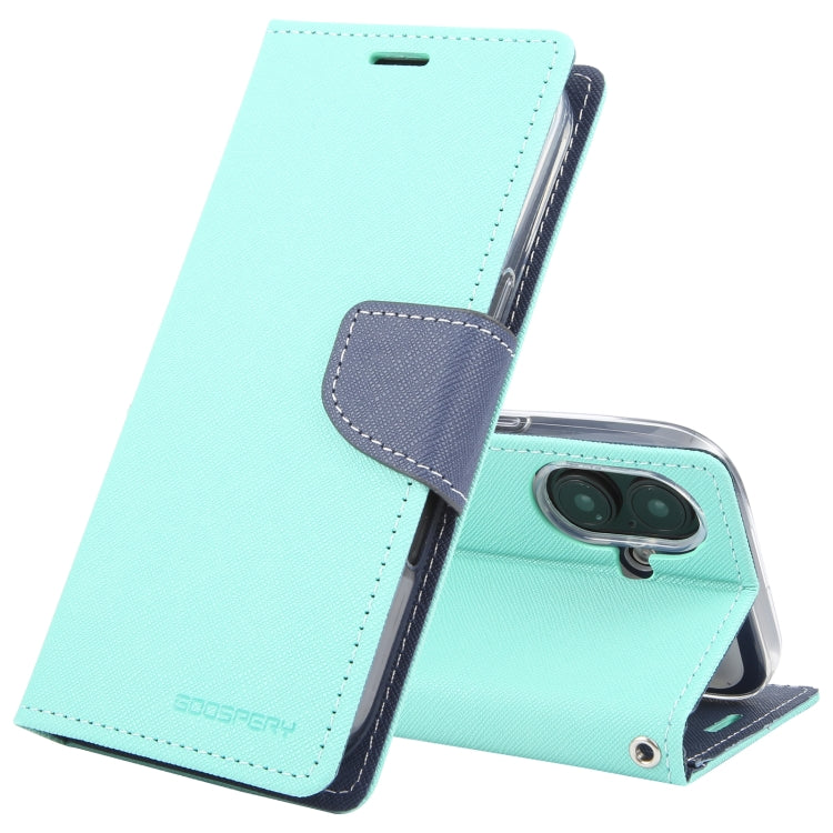 For iPhone 16 GOOSPERY FANCY DIARY Cross Texture Leather Phone Case(Mint Green) by GOOSPERY