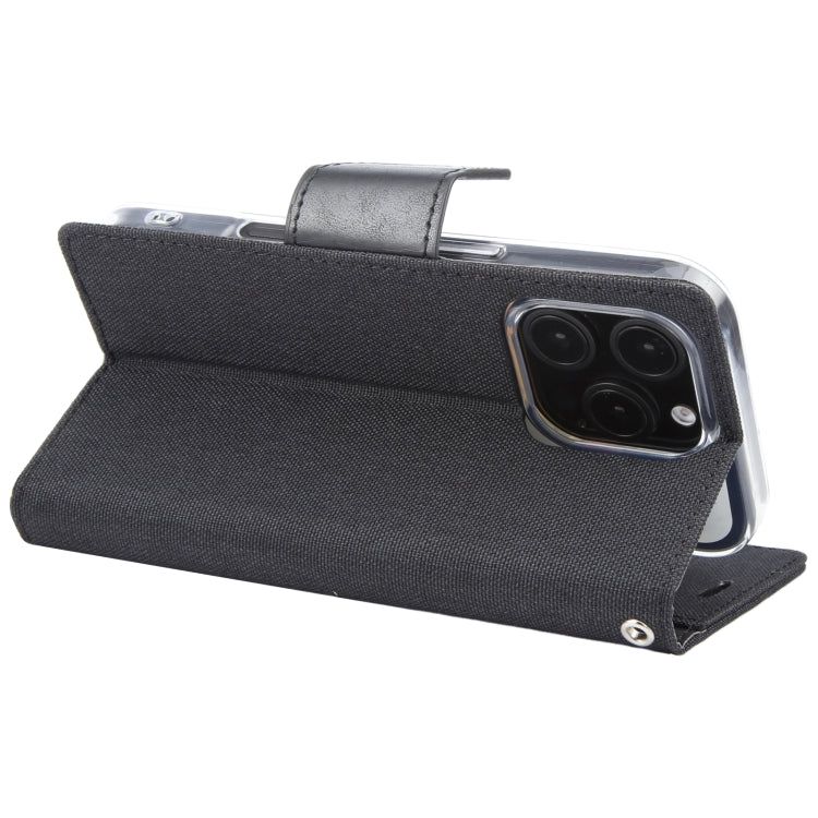 For iPhone 16 Pro Max GOOSPERY CANVAS DIARY Fabric Texture Flip Leather Phone Case(Black) by GOOSPERY