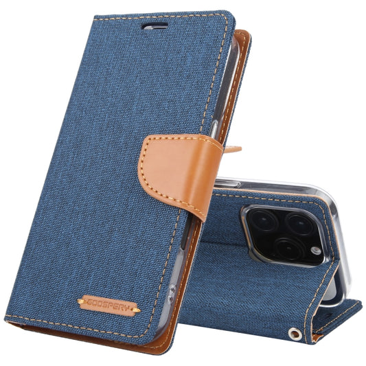 For iPhone 16 Pro GOOSPERY CANVAS DIARY Fabric Texture Flip Leather Phone Case(Navy Blue) by GOOSPERY