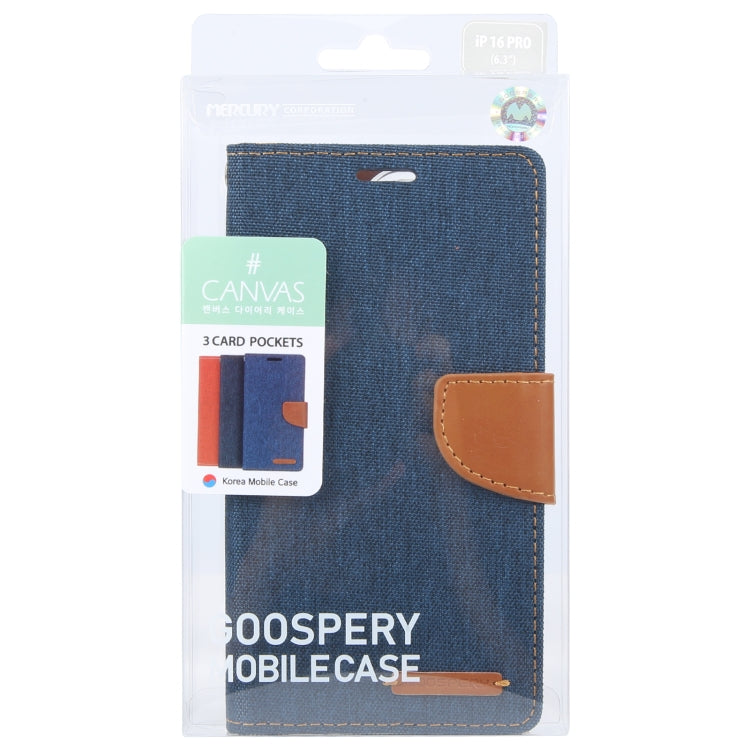 For iPhone 16 Pro GOOSPERY CANVAS DIARY Fabric Texture Flip Leather Phone Case(Navy Blue) by GOOSPERY