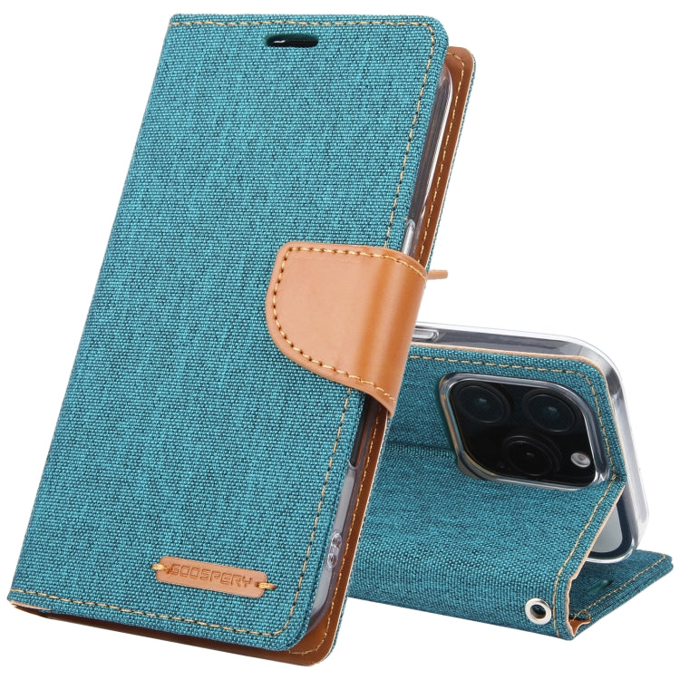 For iPhone 16 Pro GOOSPERY CANVAS DIARY Fabric Texture Flip Leather Phone Case(Green) by GOOSPERY