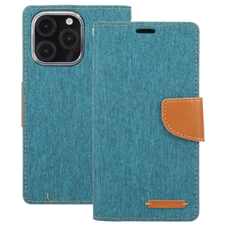 For iPhone 16 Pro GOOSPERY CANVAS DIARY Fabric Texture Flip Leather Phone Case(Green) by GOOSPERY