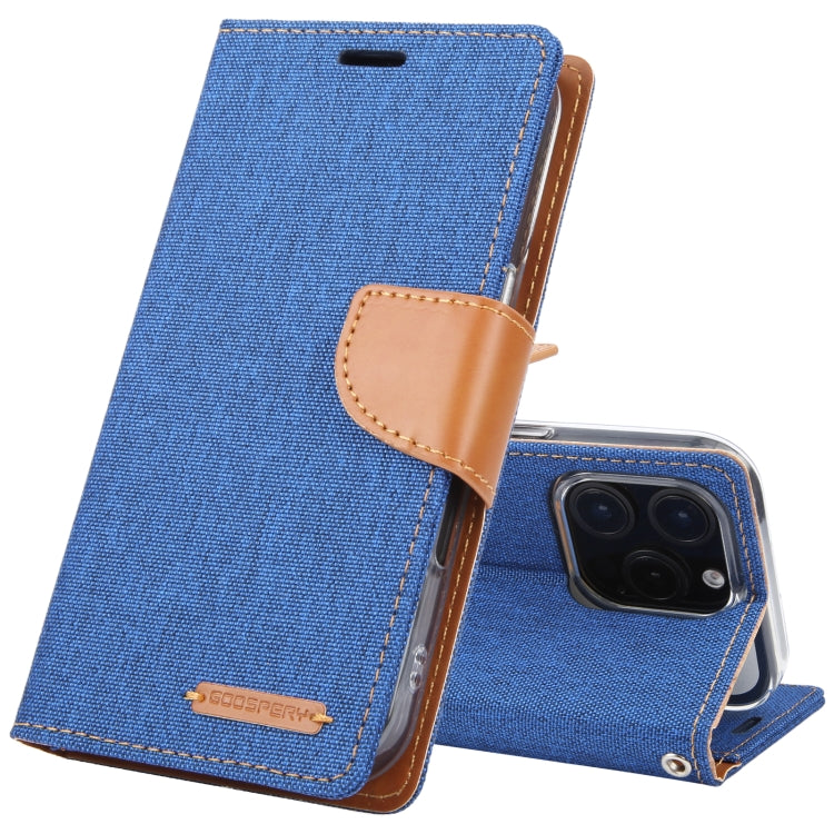 For iPhone 16 Pro GOOSPERY CANVAS DIARY Fabric Texture Flip Leather Phone Case(Blue) by GOOSPERY