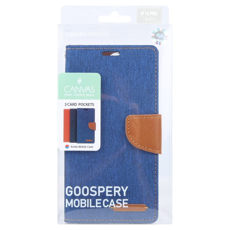 For iPhone 16 Pro GOOSPERY CANVAS DIARY Fabric Texture Flip Leather Phone Case(Blue) by GOOSPERY
